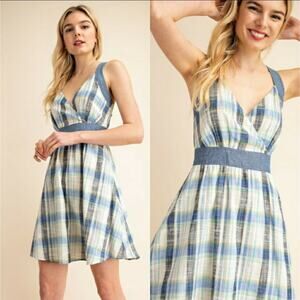 Gilli cross back fit & flare dress blue plaid